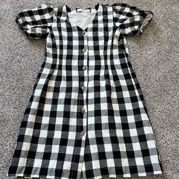Ann Taylor LOFT Dress Size 2P Linen Blend Short Sleeve Lined Gingham V-Neck - Picture 3 of 11